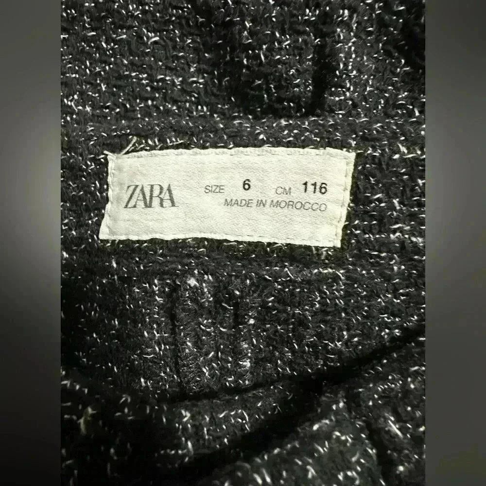 NWT Zara Girls Tweed Textured Shorts 6 Black White Cargo Pocket Bermuda Shorts